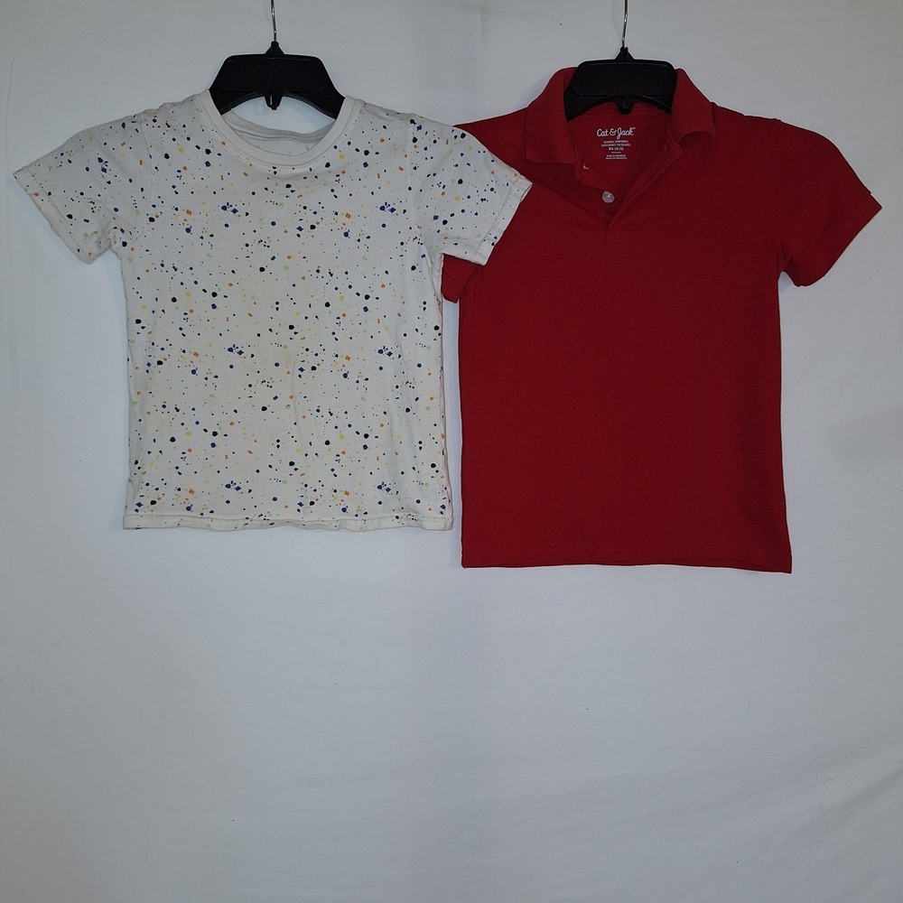 Lot Of 2 Boys 4T - 5T Short Sleeve Shirts Garanimals Cat & Jack Red Polo...